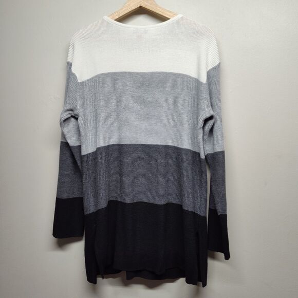 Vince Camuto Crochet Sweater Women Size M Gray Stripes Fall Winter Casual - Picture 5 of 7